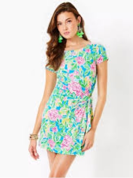 Lilly Pulitzer Pink & Green Floral Short Sleeve Romper